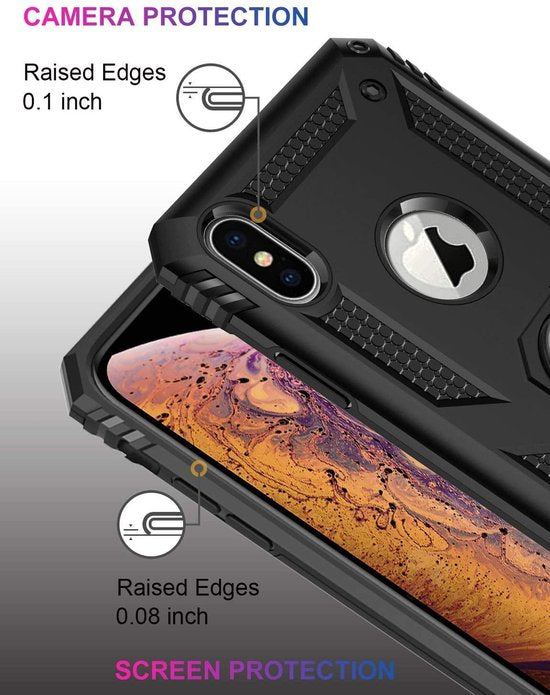 iPhone XR Hoesjes – Ring Armor Backcover – Schokbestendig – 2x Gehard Glas Screenprotector – Goud-Ilumina Benelux