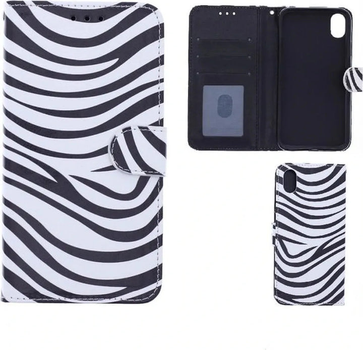 iPhone XS Hoesjes – Bookcase Portemonnee – Zebra Print – Magneetsluiting – Inclusief 2x Screenprotector-Ilumina Benelux