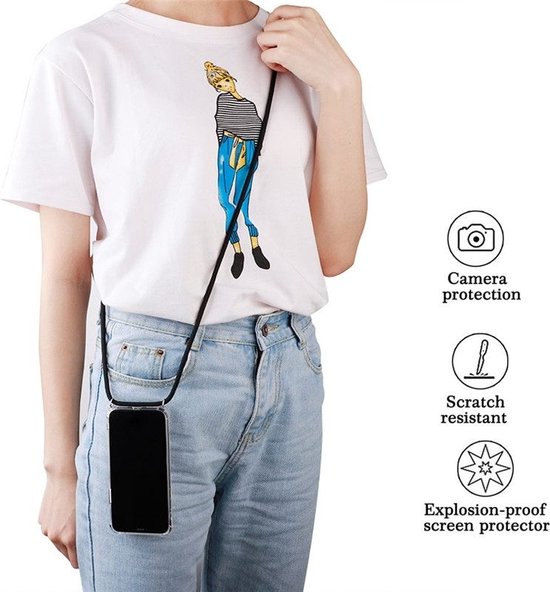 iPhone X/XS Hoesjes – Siliconen Backcover met Koord Schouderketting – Transparant-Ilumina Benelux