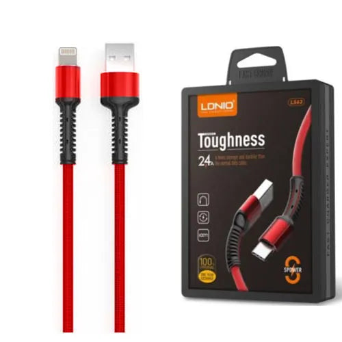 LDNIO LS64 USB-A naar Lightning Kabel – 2 Meter – Fast Charging Nylon Kabel – Rood-Ilumina Benelux