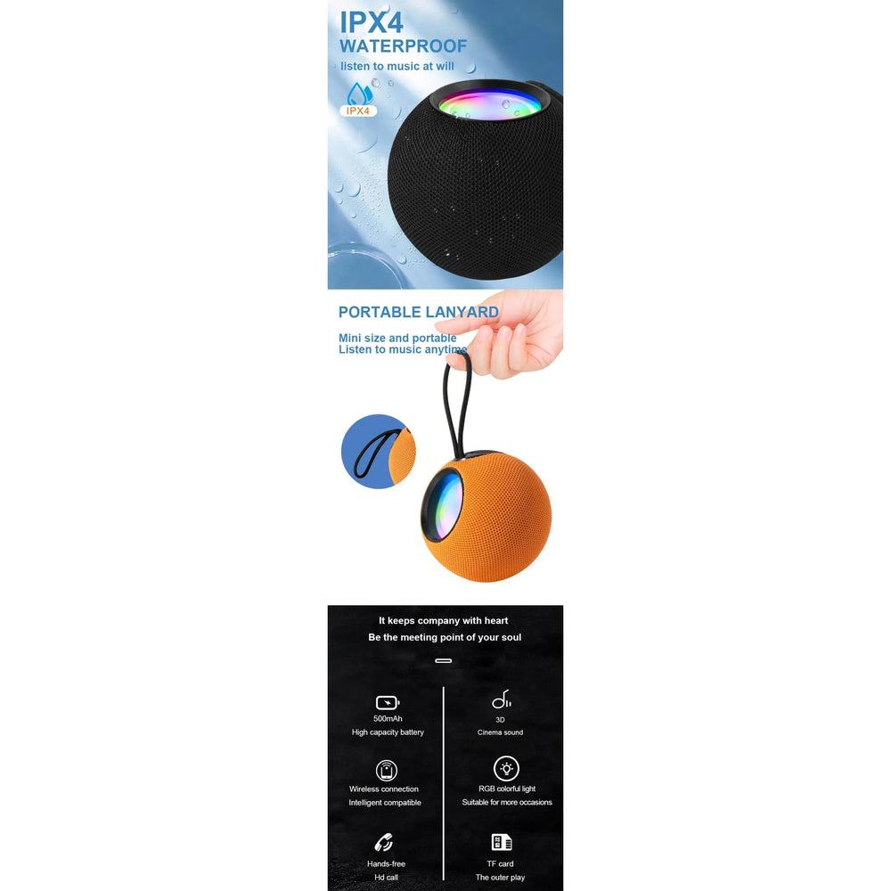 RGB Bluetooth Speaker 5W – Draadloze Mini Luidspreker met FM Radio, USB, TF Kaart, AUX & IPX4 Waterbestendig