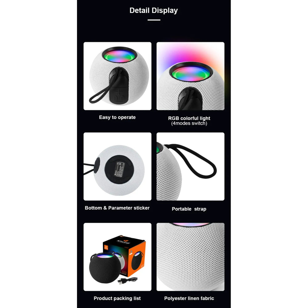 RGB Bluetooth Speaker 5W – Draadloze Mini Luidspreker met FM Radio, USB, TF Kaart, AUX & IPX4 Waterbestendig