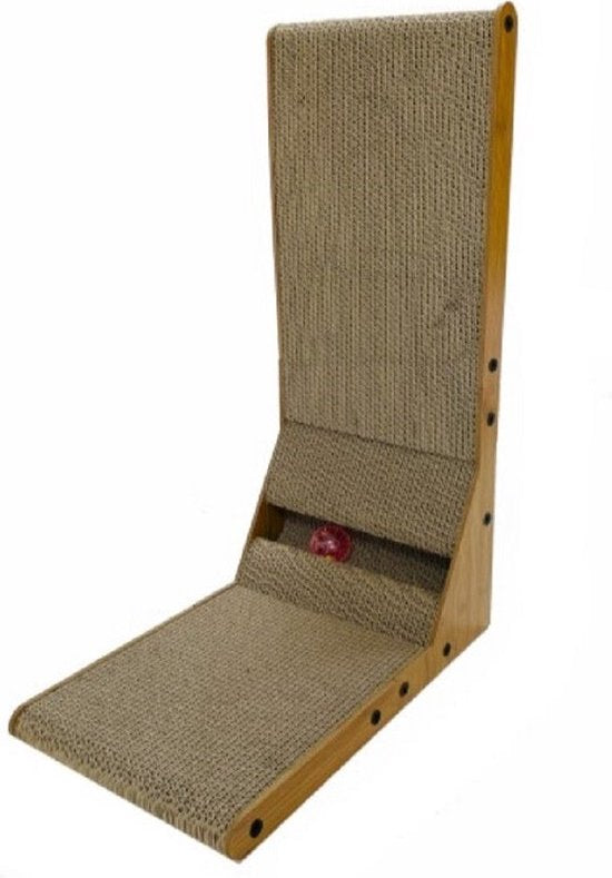 Krabpaal voor katten – L-vormige krabwand van karton – Met speelballetjes – 25x40x60 cm – Bruin-Krabplank-Ilumina Benelux