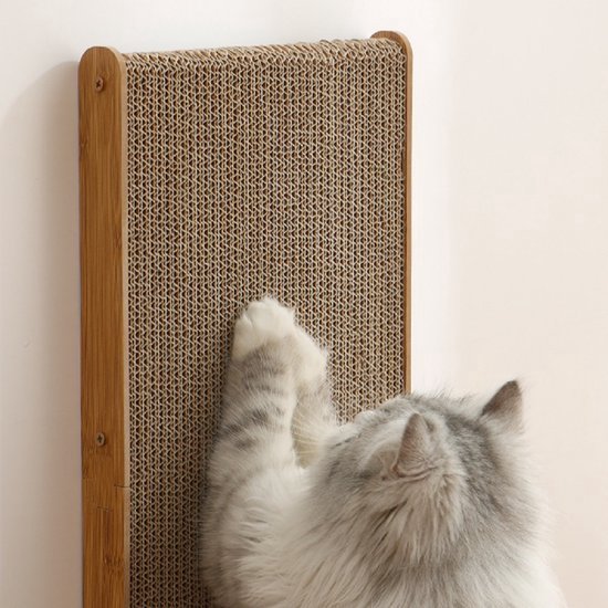 Krabplank kat – L-vormige krabwand met belletjes – Golfkarton krabmeubel – Anti-krab oplossing – Bruin 25x25x50 cm-Krabplank-Ilumina Benelux