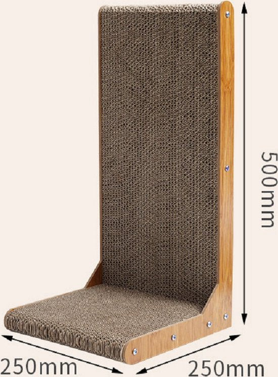 Krabplank kat – L-vormige krabwand met belletjes – Golfkarton krabmeubel – Anti-krab oplossing – Bruin 25x25x50 cm-Krabplank-Ilumina Benelux