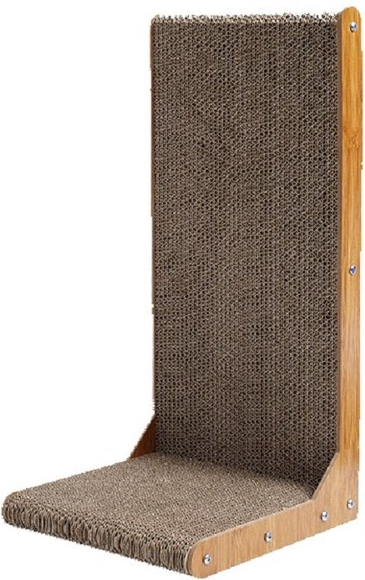 Krabplank kat – L-vormige krabwand met belletjes – Golfkarton krabmeubel – Anti-krab oplossing – Bruin 25x25x50 cm-Krabplank-Ilumina Benelux