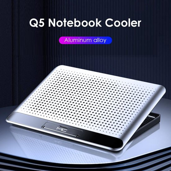 Laptop koeler – Cooling pad met 160 mm ventilator – 6 standen verstelbaar – Tot 17 inch – USB-aangedreven – Aluminium – Zilver-Laptopkoelers-Ilumina Benelux