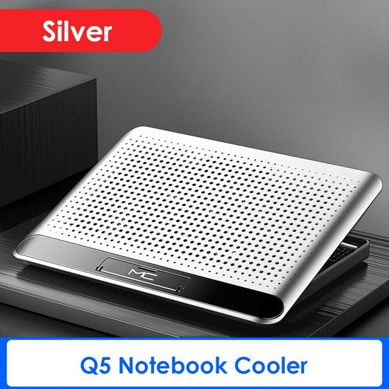 Laptop koeler – Cooling pad met 160 mm ventilator – 6 standen verstelbaar – Tot 17 inch – USB-aangedreven – Aluminium – Zilver-Laptopkoelers-Ilumina Benelux