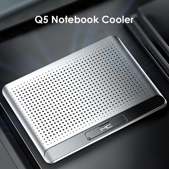 Laptop koeler – Cooling pad met 160 mm ventilator – 6 standen verstelbaar – Tot 17 inch – USB-aangedreven – Aluminium – Zilver-Laptopkoelers-Ilumina Benelux