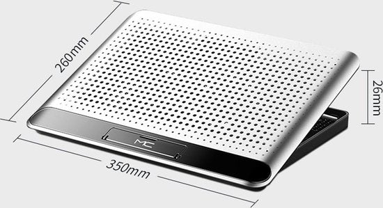 Laptop koeler – Cooling pad met 160 mm ventilator – 6 standen verstelbaar – Tot 17 inch – USB-aangedreven – Aluminium – Zilver-Laptopkoelers-Ilumina Benelux