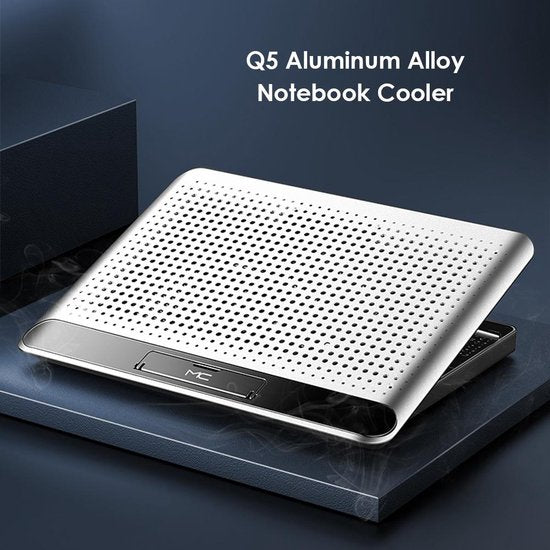 Laptop koeler – Cooling pad met 160 mm ventilator – 6 standen verstelbaar – Tot 17 inch – USB-aangedreven – Aluminium – Zilver-Laptopkoelers-Ilumina Benelux