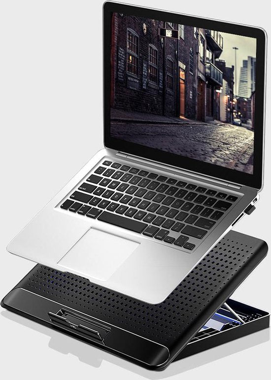 Laptop koeler – Cooling pad met 160 mm ventilator – 6 standen verstelbaar – Tot 17 inch – USB-aangedreven – Aluminium – Zilver-Laptopkoelers-Ilumina Benelux