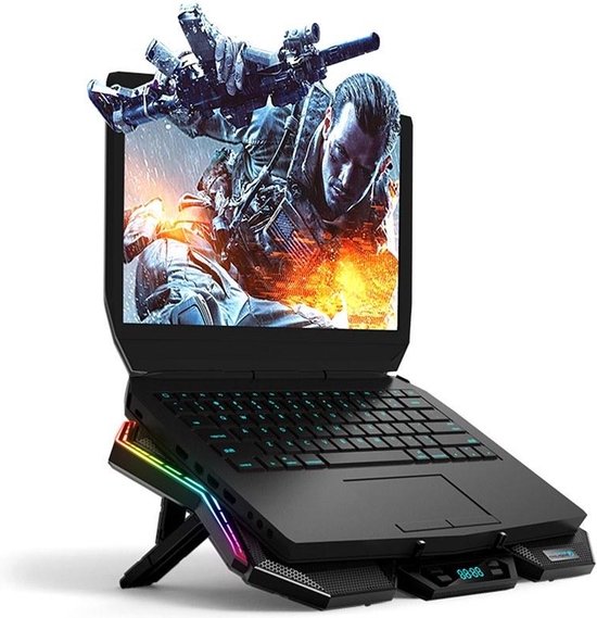 Laptop koelerstand – RGB cooling pad – 6 ventilatoren – Instelbare windsnelheid & hoogte – Zwart-Laptopkoelers-Ilumina Benelux
