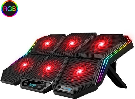 Laptop koelerstand – RGB cooling pad – 6 ventilatoren – Instelbare windsnelheid & hoogte – Zwart-Laptopkoelers-Ilumina Benelux