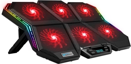Laptop koelerstand – RGB cooling pad – 6 ventilatoren – Instelbare windsnelheid & hoogte – Zwart-Laptopkoelers-Ilumina Benelux