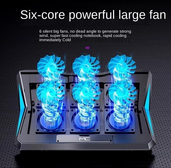 Laptop koelpad – Met 6 stille fans – 6 hoogtes verstelbaar – Voor 12-17 inch laptops & MacBook – Zwart-Laptopkoelers-Ilumina Benelux
