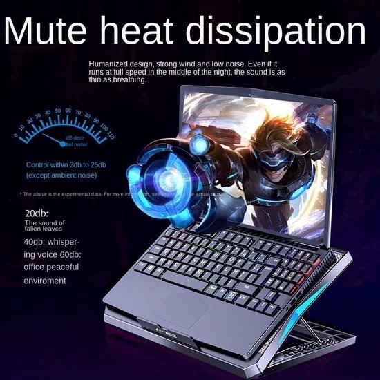 Laptop koelpad – Met 6 stille fans – 6 hoogtes verstelbaar – Voor 12-17 inch laptops & MacBook – Zwart-Laptopkoelers-Ilumina Benelux