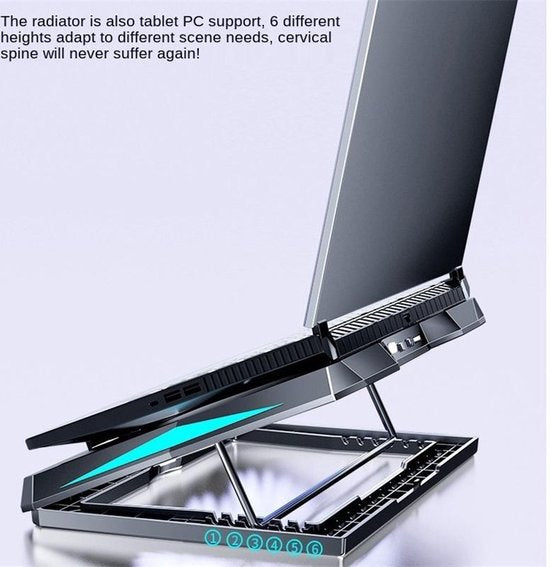 Laptop koelpad – Met 6 stille fans – 6 hoogtes verstelbaar – Voor 12-17 inch laptops & MacBook – Zwart-Laptopkoelers-Ilumina Benelux