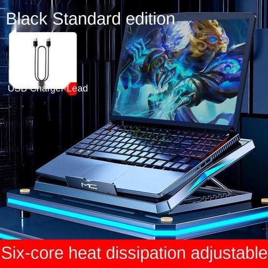 Laptop koelpad – Met 6 stille fans – 6 hoogtes verstelbaar – Voor 12-17 inch laptops & MacBook – Zwart-Laptopkoelers-Ilumina Benelux