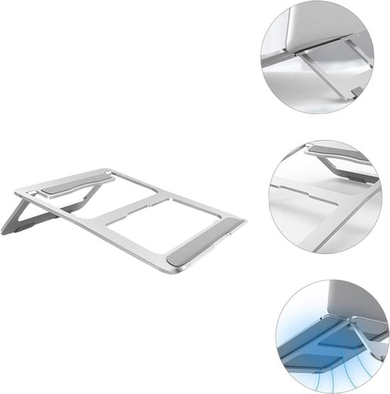 Laptop standaard bureau – Aluminium laptophouder – Ergonomische laptopverhoger – Ventilerend ontwerp – Zilver-Notebookstandaard-Ilumina Benelux