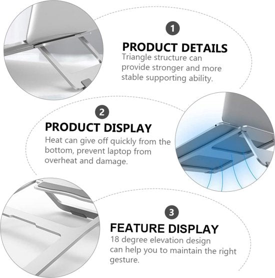 Laptop standaard bureau – Aluminium laptophouder – Ergonomische laptopverhoger – Ventilerend ontwerp – Zilver-Notebookstandaard-Ilumina Benelux
