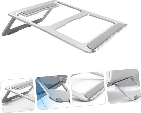 Laptop standaard bureau – Aluminium laptophouder – Ergonomische laptopverhoger – Ventilerend ontwerp – Zilver-Notebookstandaard-Ilumina Benelux