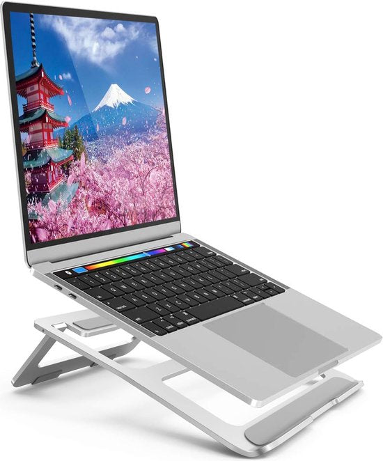Laptop standaard bureau – Aluminium laptophouder – Ergonomische laptopverhoger – Ventilerend ontwerp – Zilver-Notebookstandaard-Ilumina Benelux