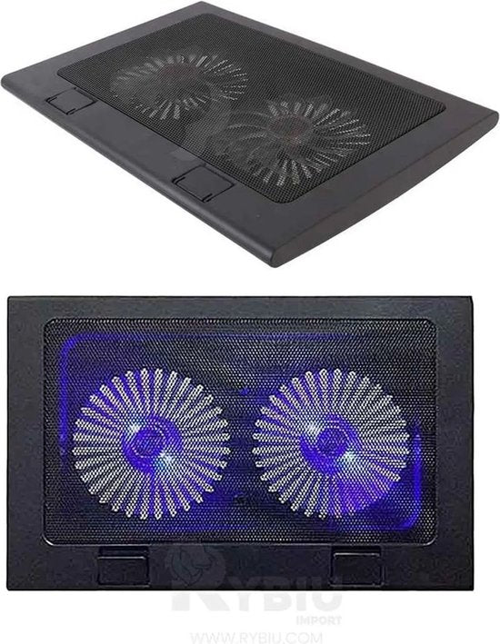 Laptop standaard met koeling – Cooling pad – 12-17 inch – Verstelbaar – 2 ventilators – Zwart-Laptopkoelers-Ilumina Benelux