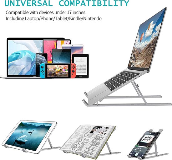 Laptop standaard – Verstelbaar ergonomisch – Opvouwbaar & draagbaar – Geschikt voor Xiaomi Dell MacBook HP Lenovo – Zilver LB-455-Notebookstandaard-Ilumina Benelux