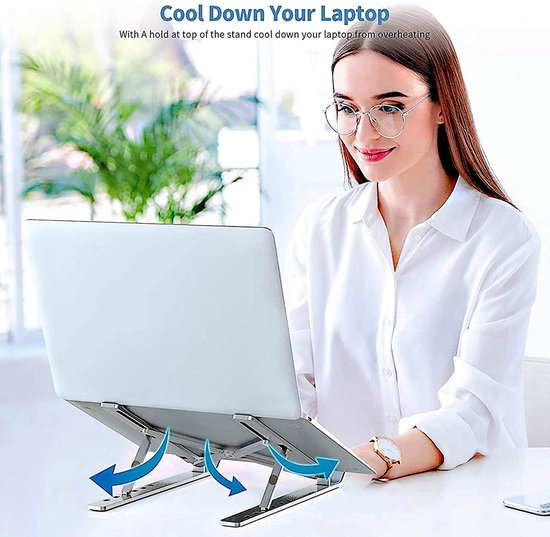 Laptop standaard – Verstelbaar ergonomisch – Opvouwbaar & draagbaar – Geschikt voor Xiaomi Dell MacBook HP Lenovo – Zilver LB-455-Notebookstandaard-Ilumina Benelux
