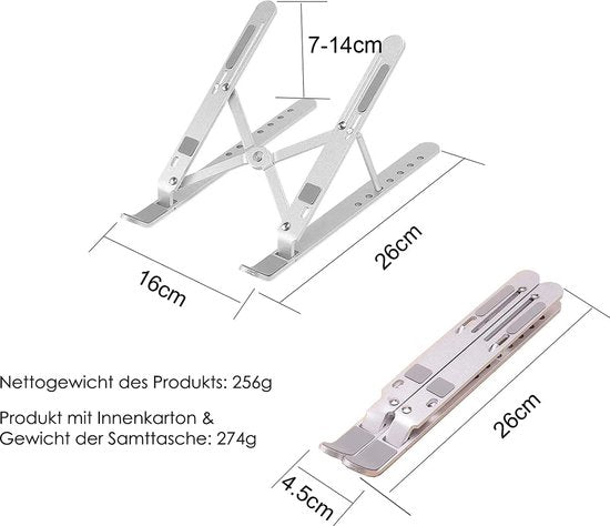 Laptop standaard – Verstelbaar ergonomisch – Opvouwbaar & draagbaar – Geschikt voor Xiaomi Dell MacBook HP Lenovo – Zilver LB-455-Notebookstandaard-Ilumina Benelux
