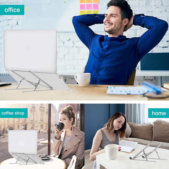 Laptop standaard – Verstelbaar ergonomisch – Opvouwbaar & draagbaar – Geschikt voor Xiaomi Dell MacBook HP Lenovo – Zilver LB-455-Notebookstandaard-Ilumina Benelux