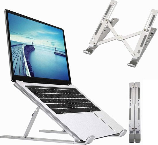 Laptop standaard – Verstelbaar ergonomisch – Opvouwbaar & draagbaar – Geschikt voor Xiaomi Dell MacBook HP Lenovo – Zilver LB-455-Notebookstandaard-Ilumina Benelux
