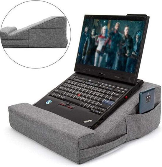 Laptopstandaard – 2-in-1 Tablet en Laptophouder Kussen – Draagbaar – Voor Bed, Bank, Bureau en Schoot – Grijs-Notebookstandaard-Ilumina Benelux
