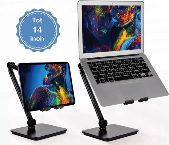 Laptopstandaard bureau – 360° draaibaar – Opvouwbaar – Universeel tot 14 inch – Zwart-Notebookstandaard-Ilumina Benelux