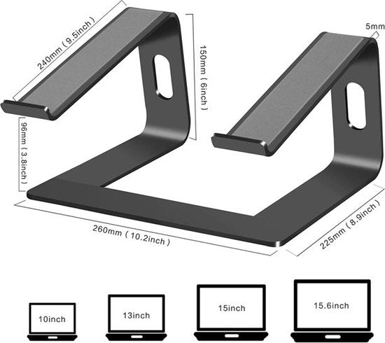 Laptopstandaard bureau – Aluminium verstelbaar – Anti-slip – Geschikt voor MacBook Air/Pro – Zwart-Notebookstandaard-Ilumina Benelux