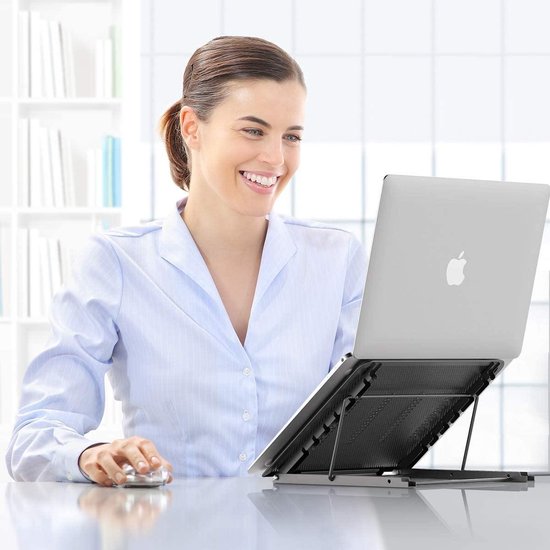 Laptopstandaard bureau – Opvouwbaar & draagbaar – Geventileerd koelrek – Verstelbaar ergonomisch – Zilver-Notebookstandaard-Ilumina Benelux