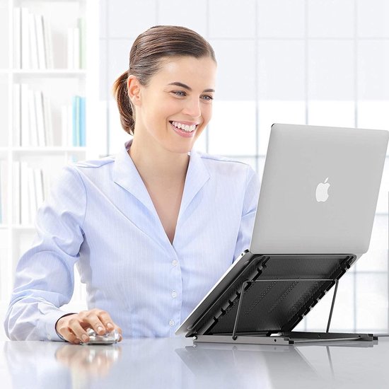 Laptopstandaard bureau – Opvouwbaar & draagbaar – Verstelbaar ergonomisch – Ventilerend koeling – Zilver-Notebookstandaard-Ilumina Benelux