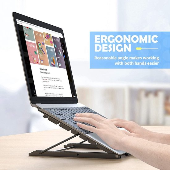 Laptopstandaard bureau – Opvouwbaar & draagbaar – Verstelbaar ergonomisch – Ventilerend koeling – Zilver-Notebookstandaard-Ilumina Benelux