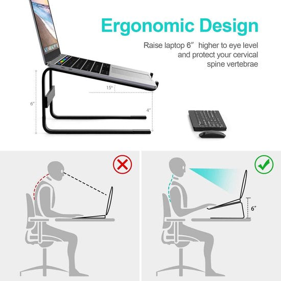 Laptopstandaard bureau – Verstelbaar – 10-17 inch – Geschikt voor laptop/MacBook Air/Pro – Zwart-Notebookstandaard-Ilumina Benelux