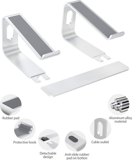 Laptopstandaard bureau – Verstelbare laptophouder – Aluminium statief – MacBook Air/Pro – Zilver-Notebookstandaard-Ilumina Benelux