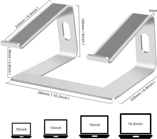 Laptopstandaard bureau – Verstelbare laptophouder – Aluminium statief – MacBook Air/Pro – Zilver-Notebookstandaard-Ilumina Benelux