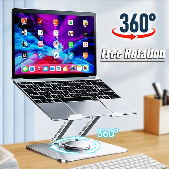 Laptopstandaard – Ergonomisch – 360° Draaibaar – Universeel 10-17 inch – Aluminium – Grijs-Notebookstandaard-Ilumina Benelux