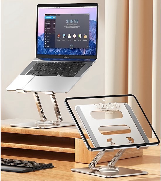 Laptopstandaard – Ergonomisch – 360° Draaibaar – Universeel 10-17 inch – Aluminium – Grijs-Notebookstandaard-Ilumina Benelux