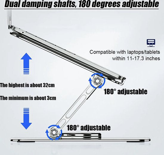 Laptopstandaard – Ergonomisch 360° Draaibaar – Universeel 10-17 Inch – Aluminium – Zilver-Notebookstandaard-Ilumina Benelux