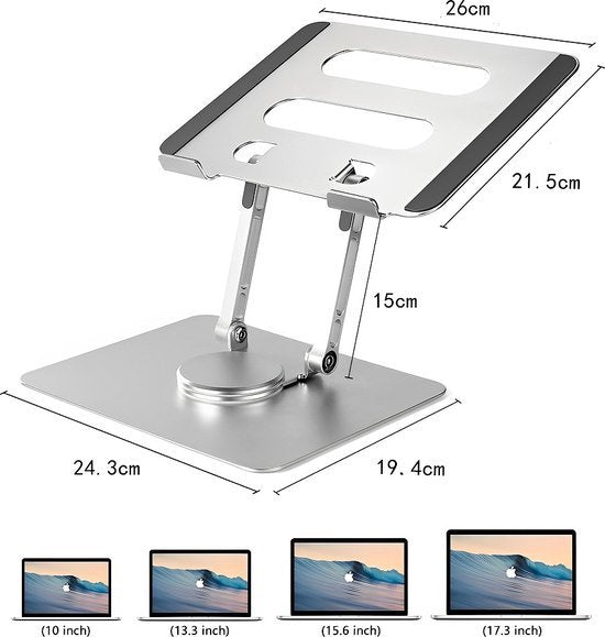 Laptopstandaard – Ergonomisch 360° Draaibaar – Universeel 10-17 Inch – Aluminium – Zilver-Notebookstandaard-Ilumina Benelux