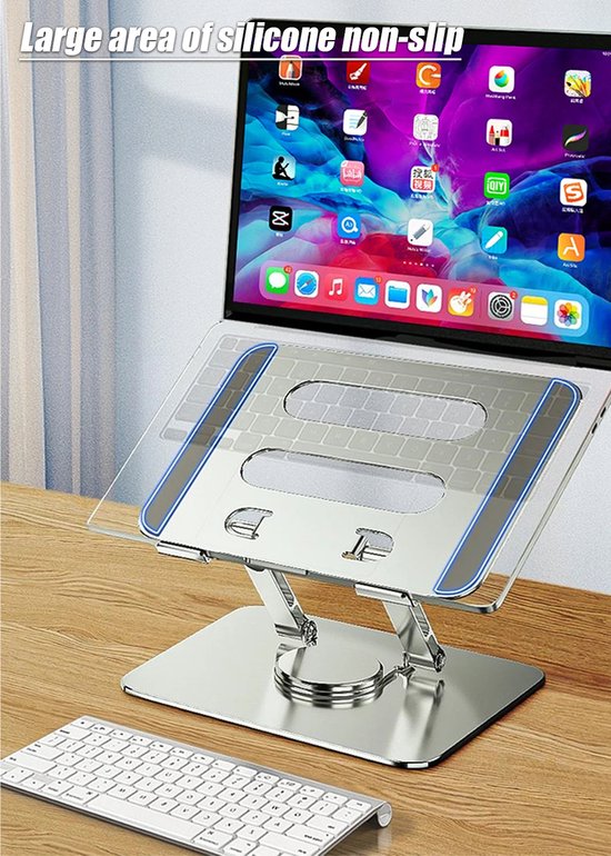 Laptopstandaard – Ergonomisch 360° Draaibaar – Universeel 10-17 Inch – Aluminium – Zilver-Notebookstandaard-Ilumina Benelux