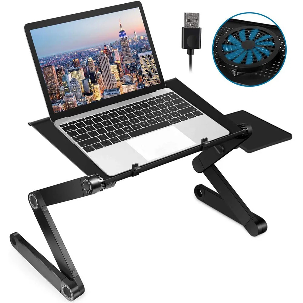 Laptopstandaard – Ergonomisch Opvouwbaar – USB Koeling Met Muismat – 360° Verstelbaar – Geschikt voor MacBook 7-17 Inch – Zwart-Notebookstandaard-Ilumina Benelux