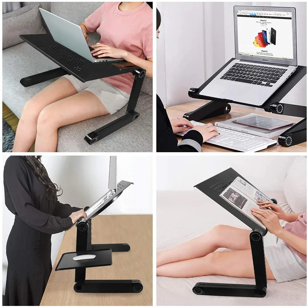 Laptopstandaard – Ergonomisch Opvouwbaar – USB Koeling Met Muismat – 360° Verstelbaar – Geschikt voor MacBook 7-17 Inch – Zwart-Notebookstandaard-Ilumina Benelux