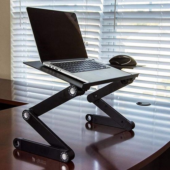 Laptopstandaard – Ergonomisch Opvouwbaar – USB Koeling Met Muismat – 360° Verstelbaar – Geschikt voor MacBook 7-17 Inch – Zwart-Notebookstandaard-Ilumina Benelux